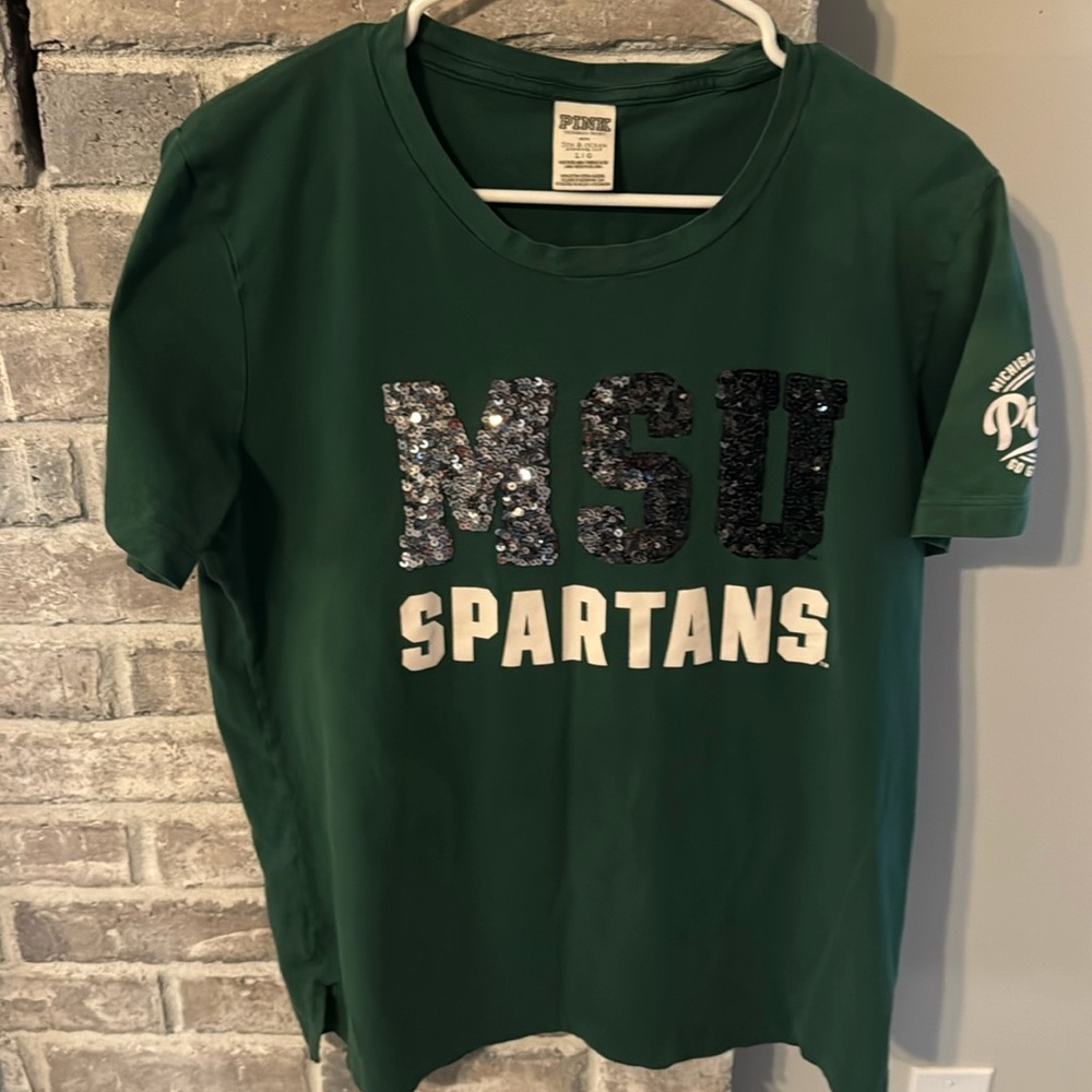 VS pink MSU Spartans L short sleeve tee BLING
